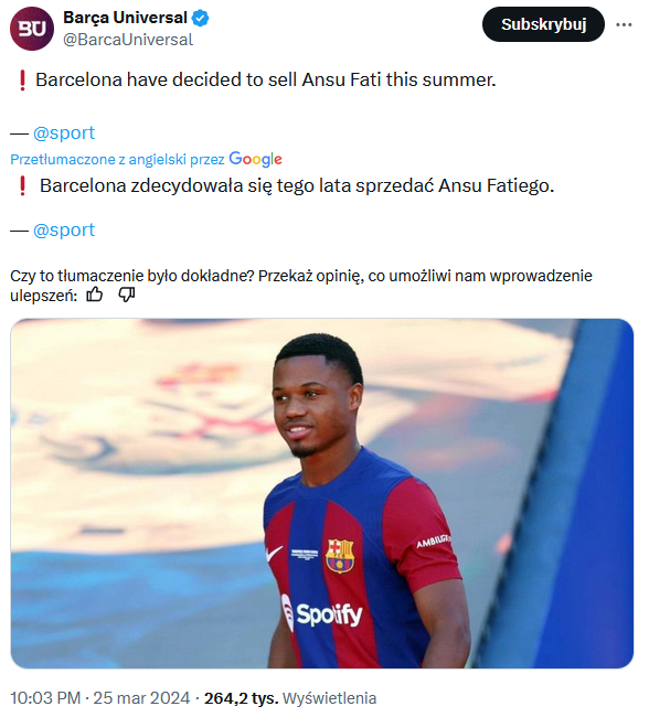 ''Sport'': Oto DECYZJA Barcelony w sprawie przyszłości Ansu Fatiego na Camp Nou!